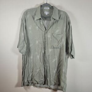 Pierre Cardan Men Hawaiian Shirt Short Sleeve XL Green Rayon Beachy Summer
